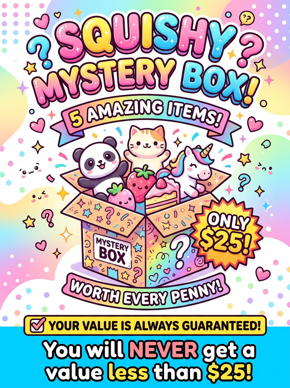 Ultimate Squishy Mystery Box – 5 Handpicked Squishies (Guaranteed $25+ Value!)