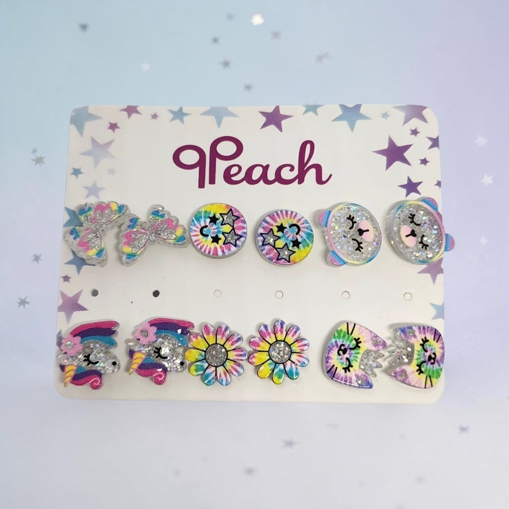 6 Pair Sparkle Stud Earring Set