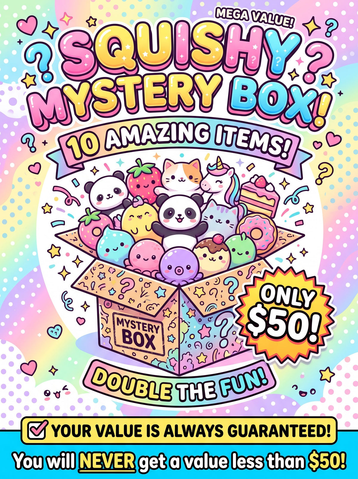 Premium Squishy Mystery Box – 10 Handpicked Squishies (Guaranteed $50+ Value!)